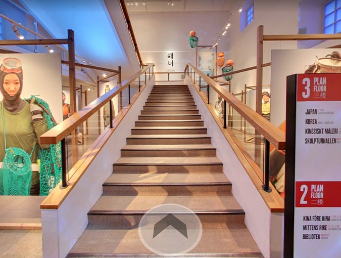 Länk. Bild på trappan på Östasiatiska museet